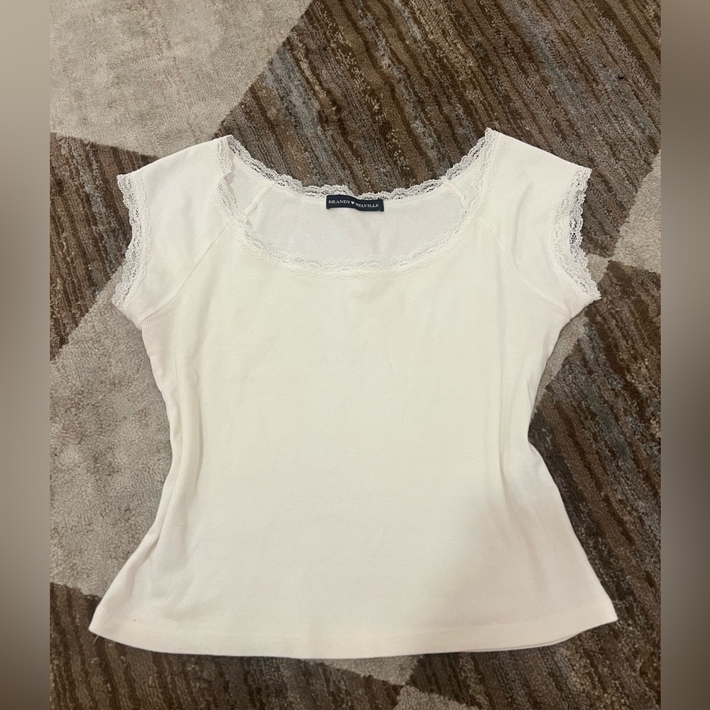 Brandy Melville White Lace Trim Tee